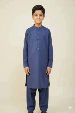 clothing boys festive wear stitched 2 piece cotton dar al fashion blend embroidery moderate thread work blue size 14
