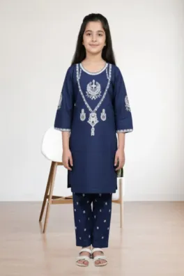 clothing girls casual wear stitched 2 piece cotton dar al fashion blend embroidery heavy thread sequin work blue size 30