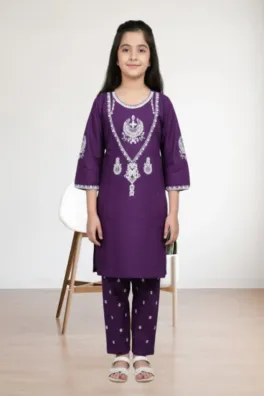 clothing girls casual wear stitched 2 piece cotton dar al fashion blend embroidery heavy thread sequin work purple size 26