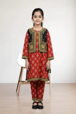 clothing girls casual wear stitched 2 piece cotton dar al fashion blend embroidery heavy thread sequin work red size 24