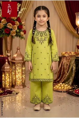 clothing girls casual wear stitched 2 piece cotton dar al fashion blend gala daman embroidered regular thread sequin work green size 28