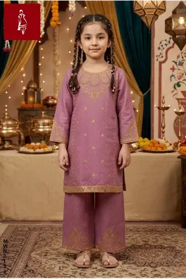 clothing girls casual wear stitched 2 piece cotton dar al fashion blend gala daman embroidered regular thread sequin work purple size 28