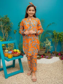 clothing girls casual wear stitched 2 piece cotton dar al fashion blend printed medium plain work orange size 36