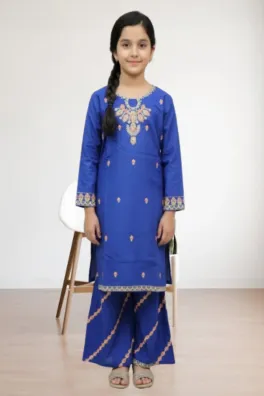 clothing girls festive wear stitched gharara shirts cotton dar al fashion blend embroidery heavy zari sequin work blue size 24