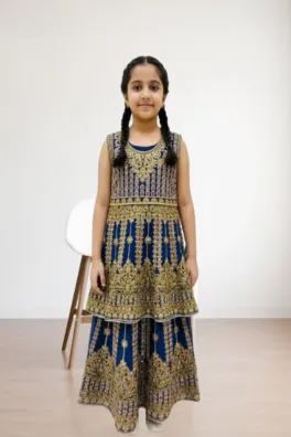 clothing girls party wear stitched gharara shirts chiffon dar al fashion blend chiffon dupatta gala daman embroidered moderate zari ston work blue size 24