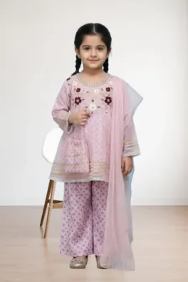 clothing girls wedding wear stitched 3 piece net dar al fashion blend net dupatta gala daman embroidered heavy zari gotapatti work grey size 26