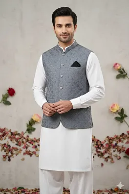 Dar-Al-Fashion WaistCoat Stitched Jamawar
