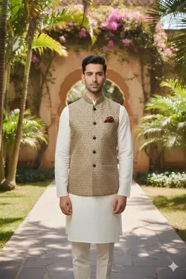 Dar-Al-Fashion WaistCoat Stitched Jamawar