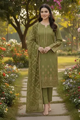 Dar-Al-Fashion 3-Piece Un-stitched Cotton