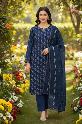 Dar-Al-Fashion 3-Piece Un-stitched Cotton