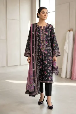 clothing women casual wear stitched 3 piece cotton dar al fashion blend cotton dupatta gala daman embroidered heavy thread sequin work black large