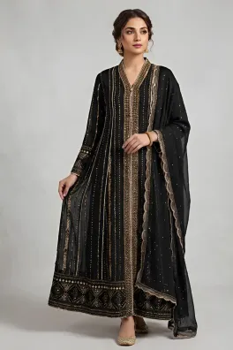 Dar-Al-Fashion 3-Piece Stitched Semi-Pure-Chiffon