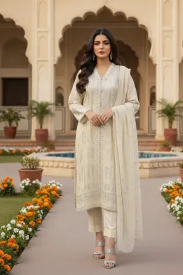 Dar-Al-Fashion 3-Piece Stitched Semi-Pure-Chiffon