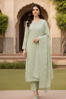 clothing women party wear custom stitch 3 piece net dar al fashion potpourri net dupatta front back embroidered regular thread sequin work green