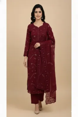 Dar-Al-Fashion 3-Piece Un-stitched Chiffon