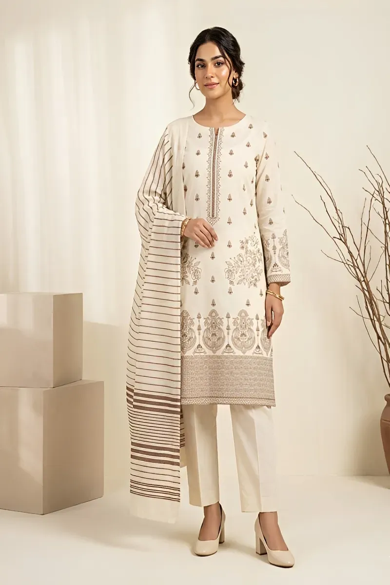 dar al fashion casual wear 3 piece cotton dupatta gala daman embroidered