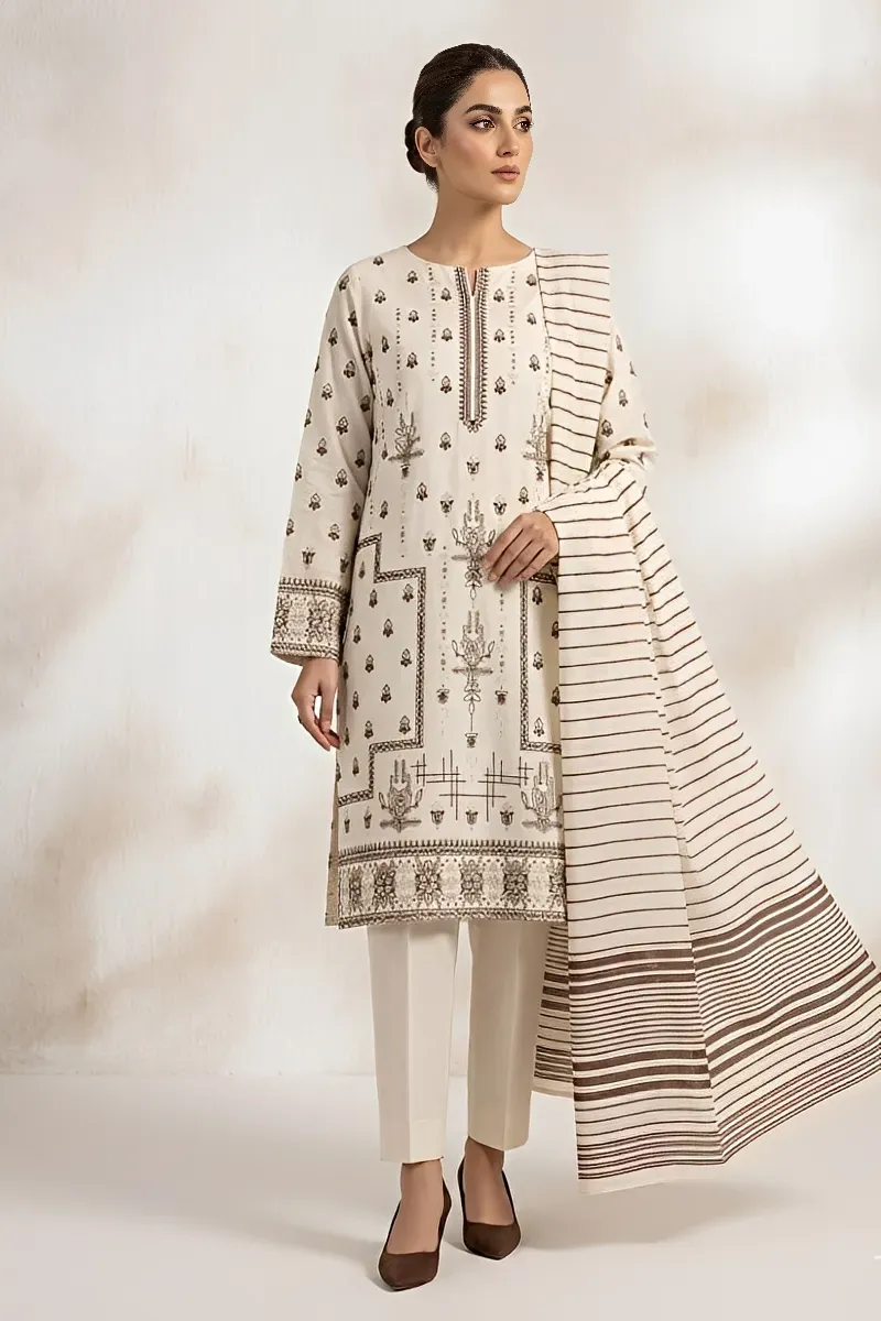 dar al fashion casual wear 3 piece cotton dupatta gala daman embroidered