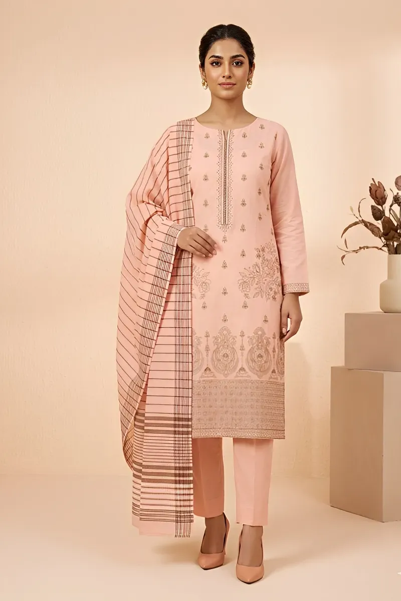 dar al fashion casual wear 3 piece cotton dupatta gala daman embroidered