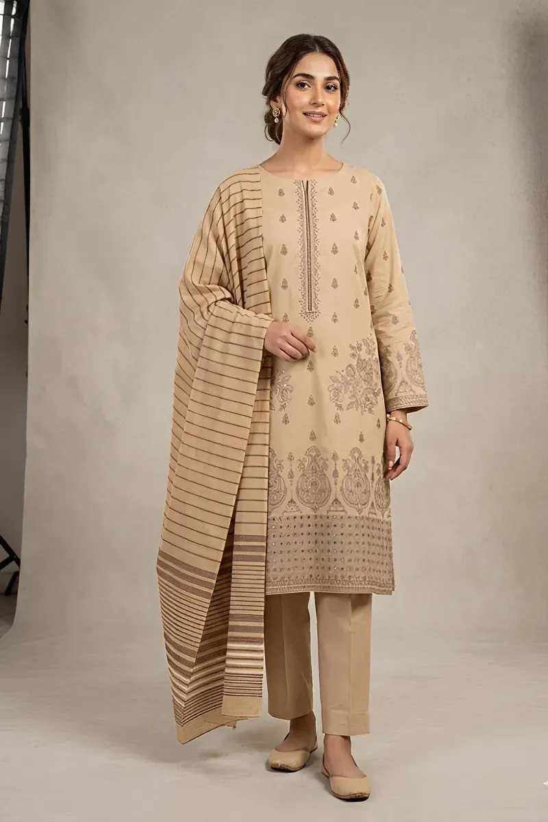 dar al fashion casual wear 3 piece cotton dupatta gala daman embroidered