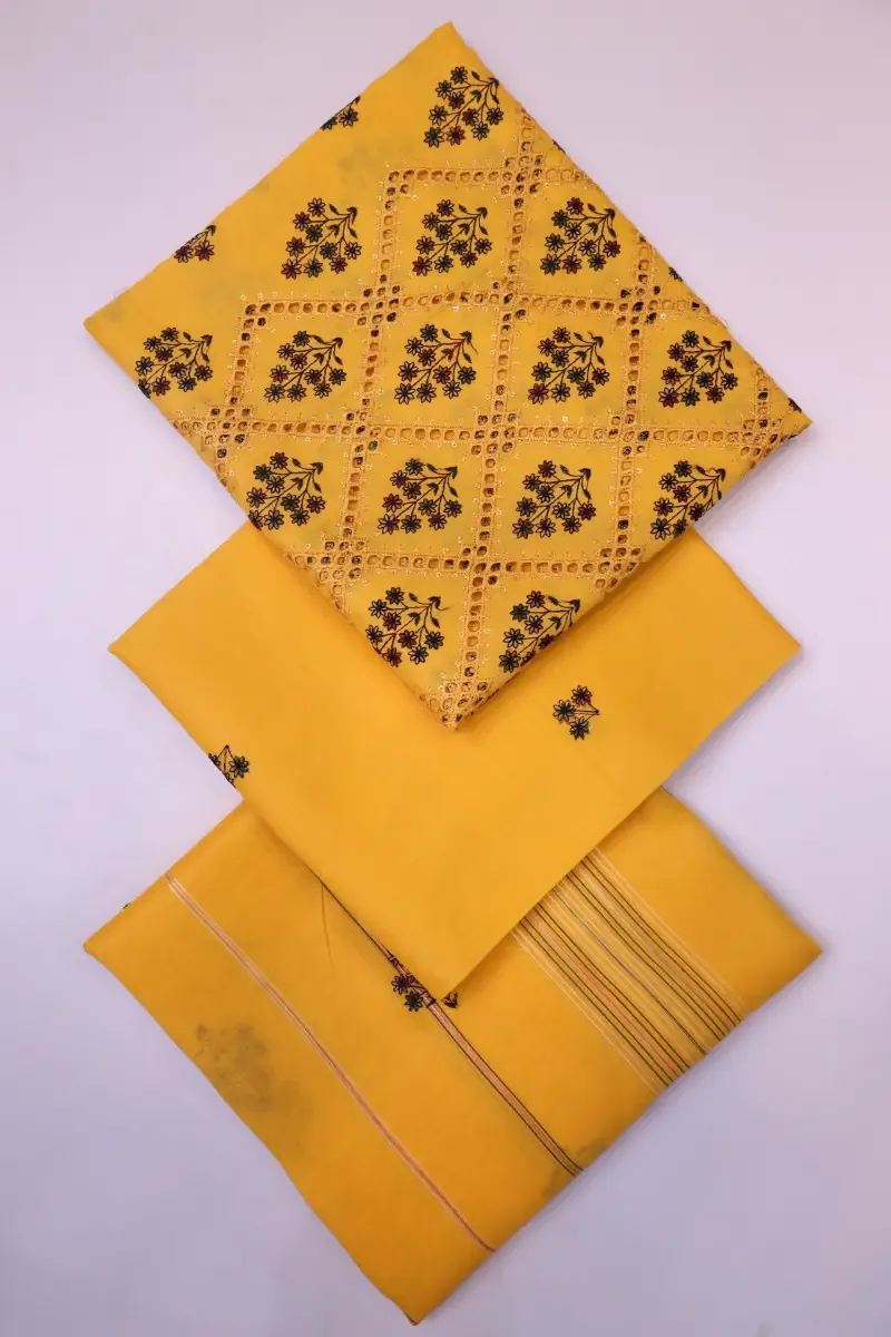 dar al fashion casual wear 3 piece cotton dupatta gala daman embroidered